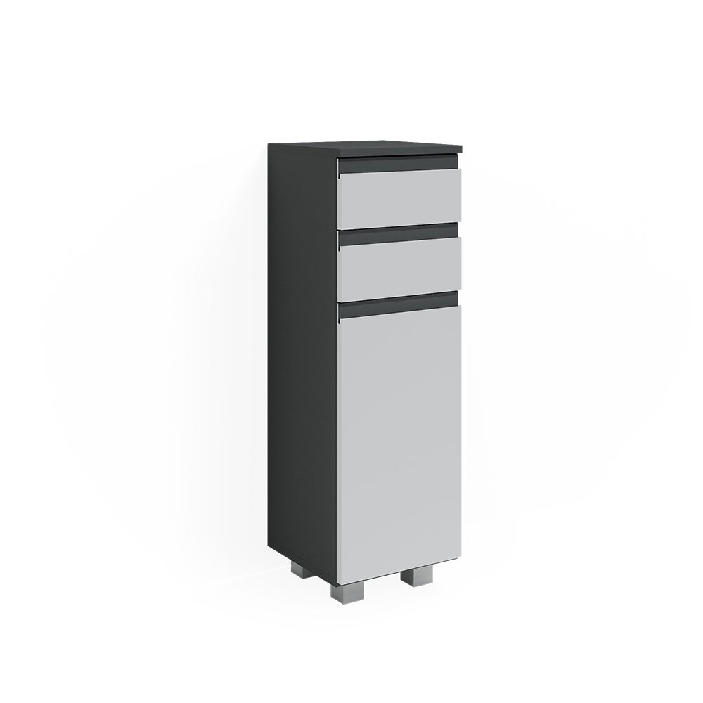 Meuble Rangement Salle De Bain Vicco J-Shape - Colonne Étagère Avec Portes | 30x190x30 Cm | Anthracite/Sonoma