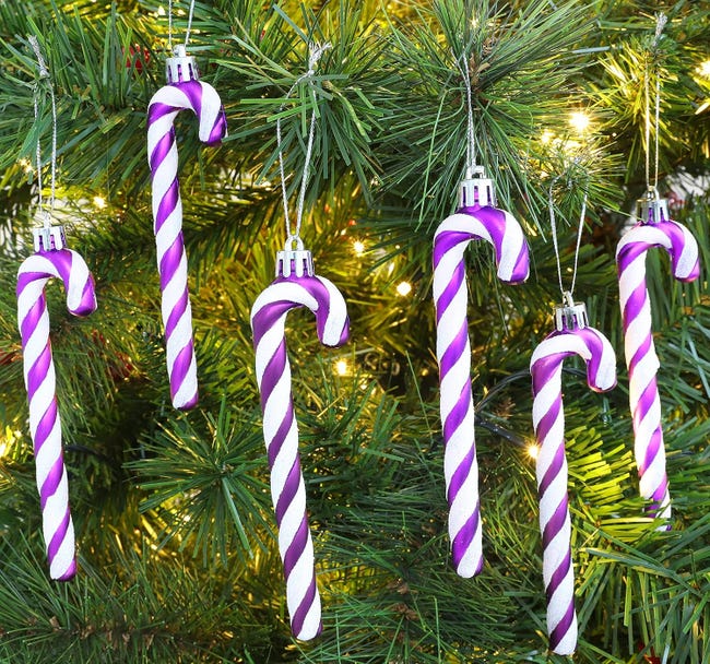 HERZWILD 12 decorazioni per albero di Natale in argento, decorazione natalizia a forma di bastoncino di zucchero glitterato in plastica HERZWILD 12 decorazioni per albero di Natale in argento, decorazione natalizia a forma di bastoncino di zucchero glitterato in plastica