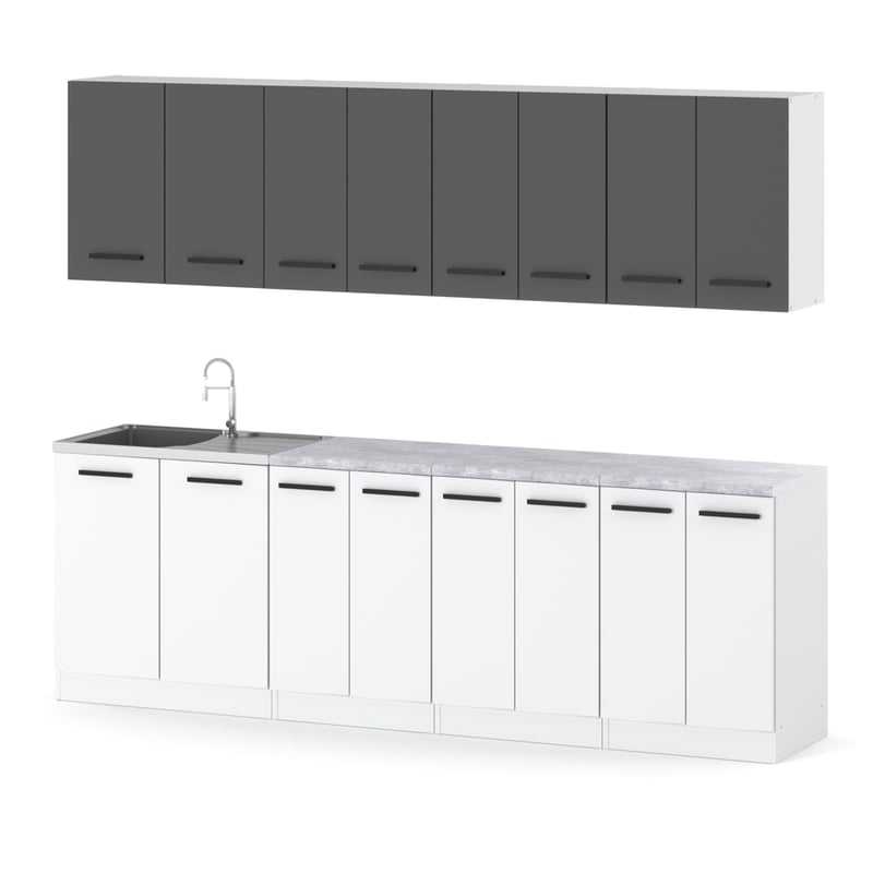 Meble kuchenne modułowe kuchnia vero 2.6m zestaw nowoczesny szary biały mat