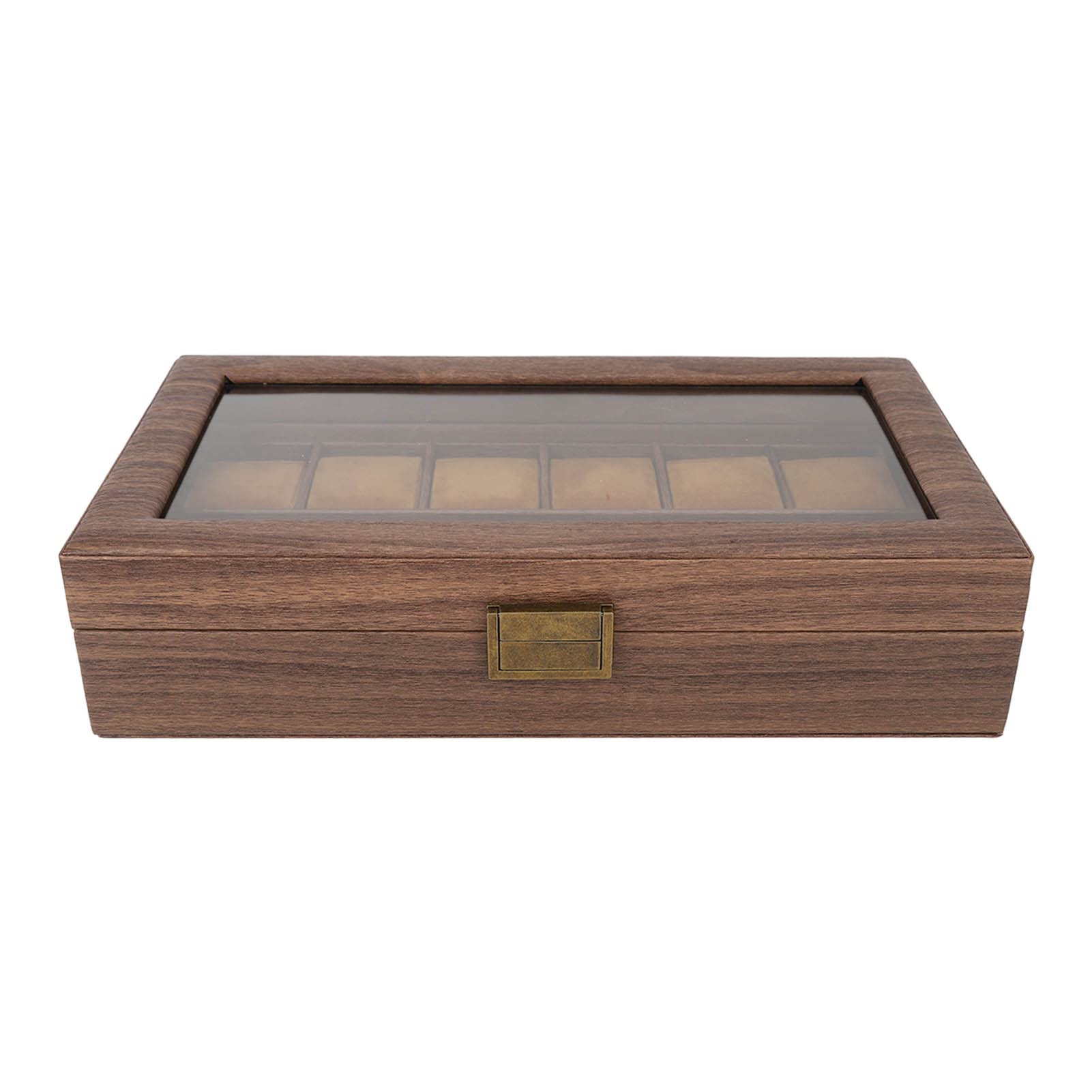 Boîte de rangement pour montres 12 compartiments en grain de bois, étui de rangement de luxe, intérieur en cuir PU ultra lisse - 6