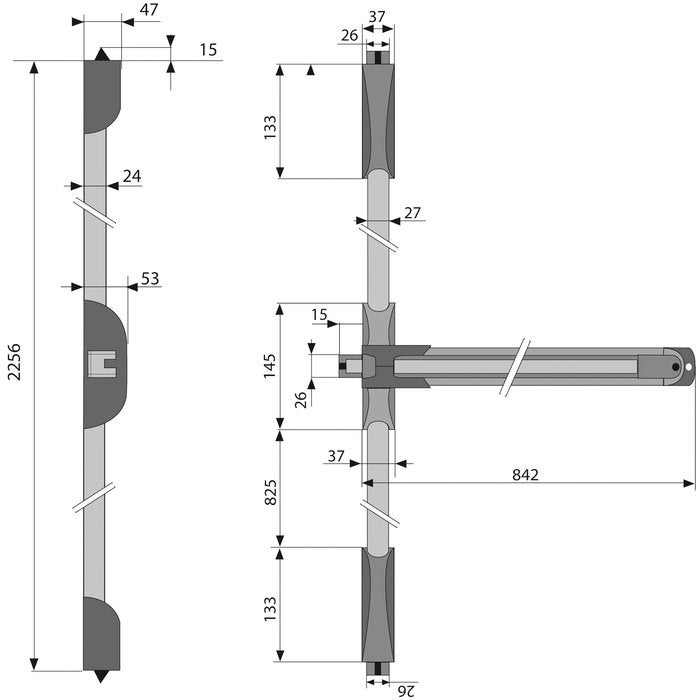 Serrure anti-panique Push Idea, 3 points haut et bas - Gris - 942308477TA - 2