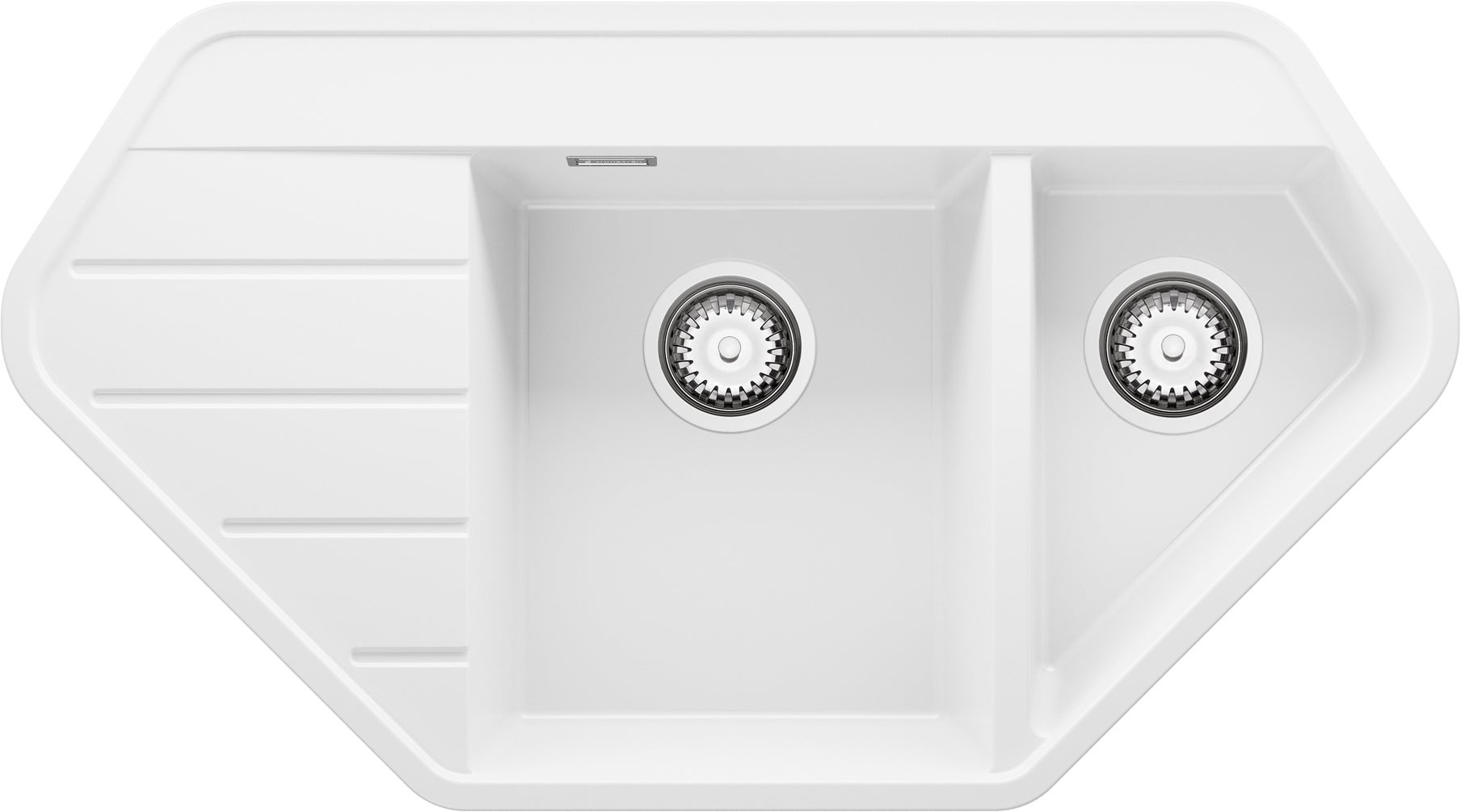 Zlewozmywak Narożny Biały 90x50cm, Zlew Kuchenny 1,5 Komorowy + Syfon, Nablatowy do szafki od 70cm - Kopenhaga Corner PRIMAGRAN