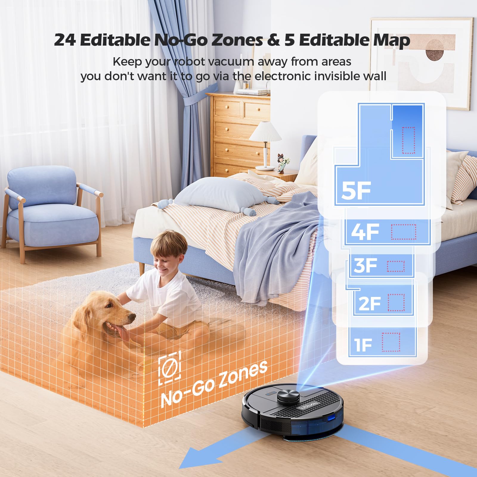 Lubluelu Robot Aspirapolvere Lavapavimenti con Mappatura 4500Pa, Robot Lavapavimenti e Aspirapolvere, Robot Vacuum Mop 3 in 1 per Pavimento e Peli Ani - 4