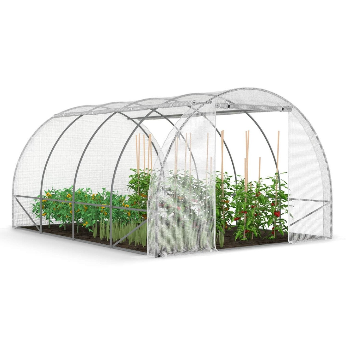 Bâche de rechange pour serre de jardin tunnel 12m² 4 x 3 x 2 m anti-UV avec porte et fenêtres ZEBRA blanche toutes saisons - 3