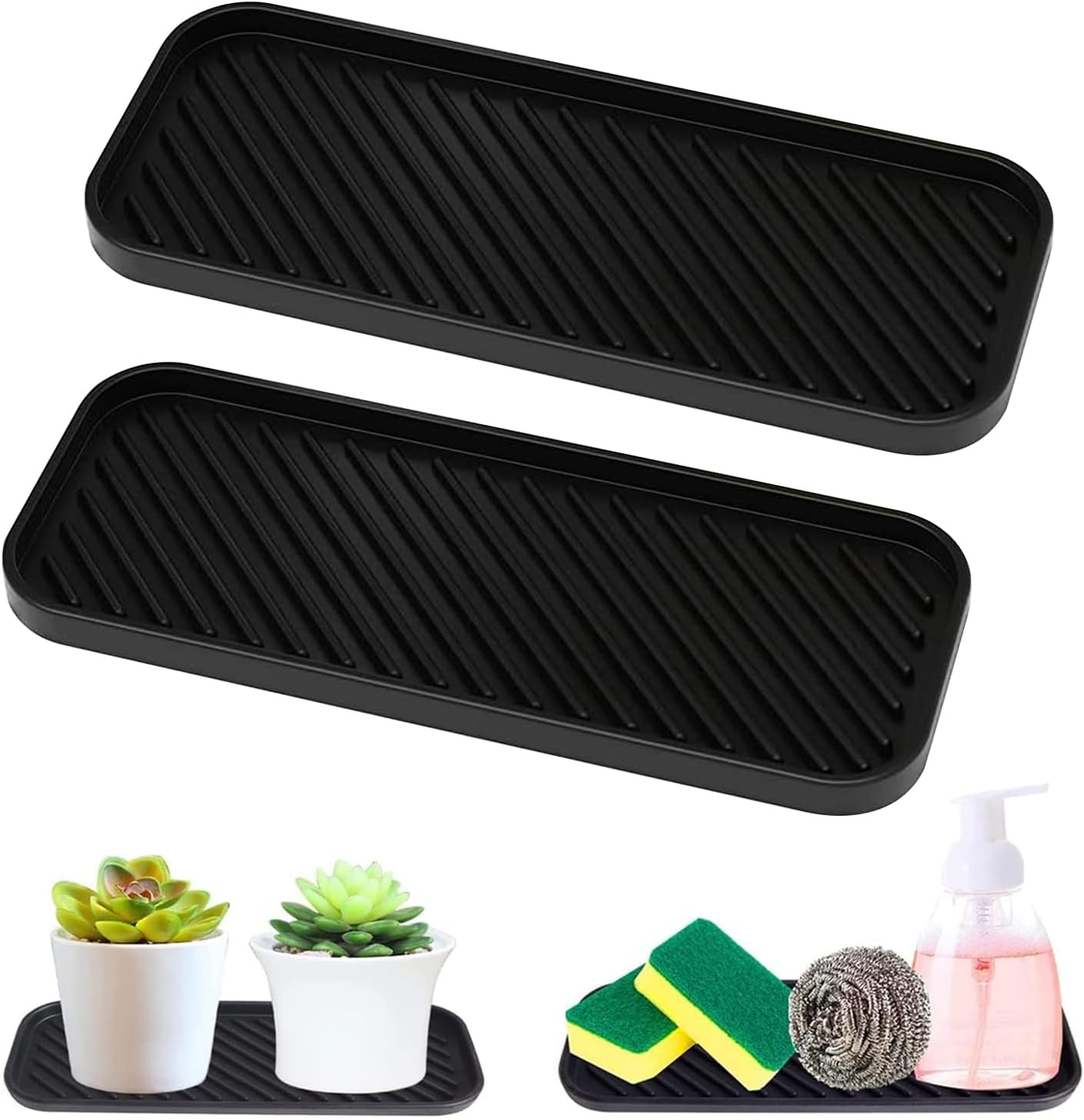 Heveer Organizer per Lavello in Silicone Porta Spugne Lavello Cucina con 3 Ganci Antiscivolo Tappetino Scolapiatti Silicone per Spugne Spazzole Sapone 2 Pezzo