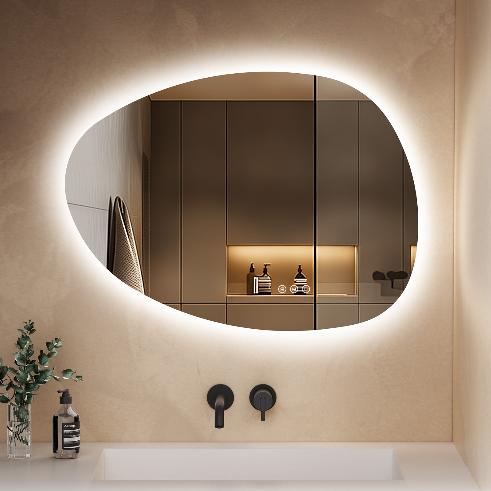 S'AFIELINA Espelho iluminado 75 × 55 cm Assimétrico 3 cores de luz e luminosidade regulável - 9