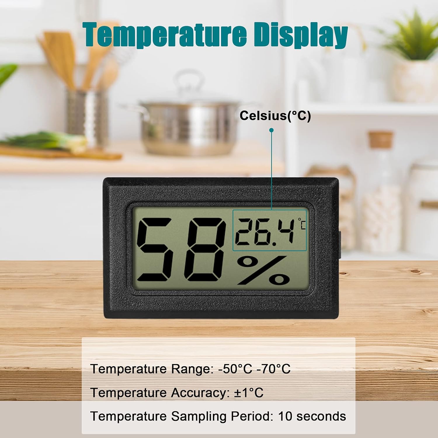 Thermomètre à humidité numérique de Noir 2-Pack LCD de température, Mini et jauge d'humidité à Effet de Serre/Cars/Home/Office, - 2