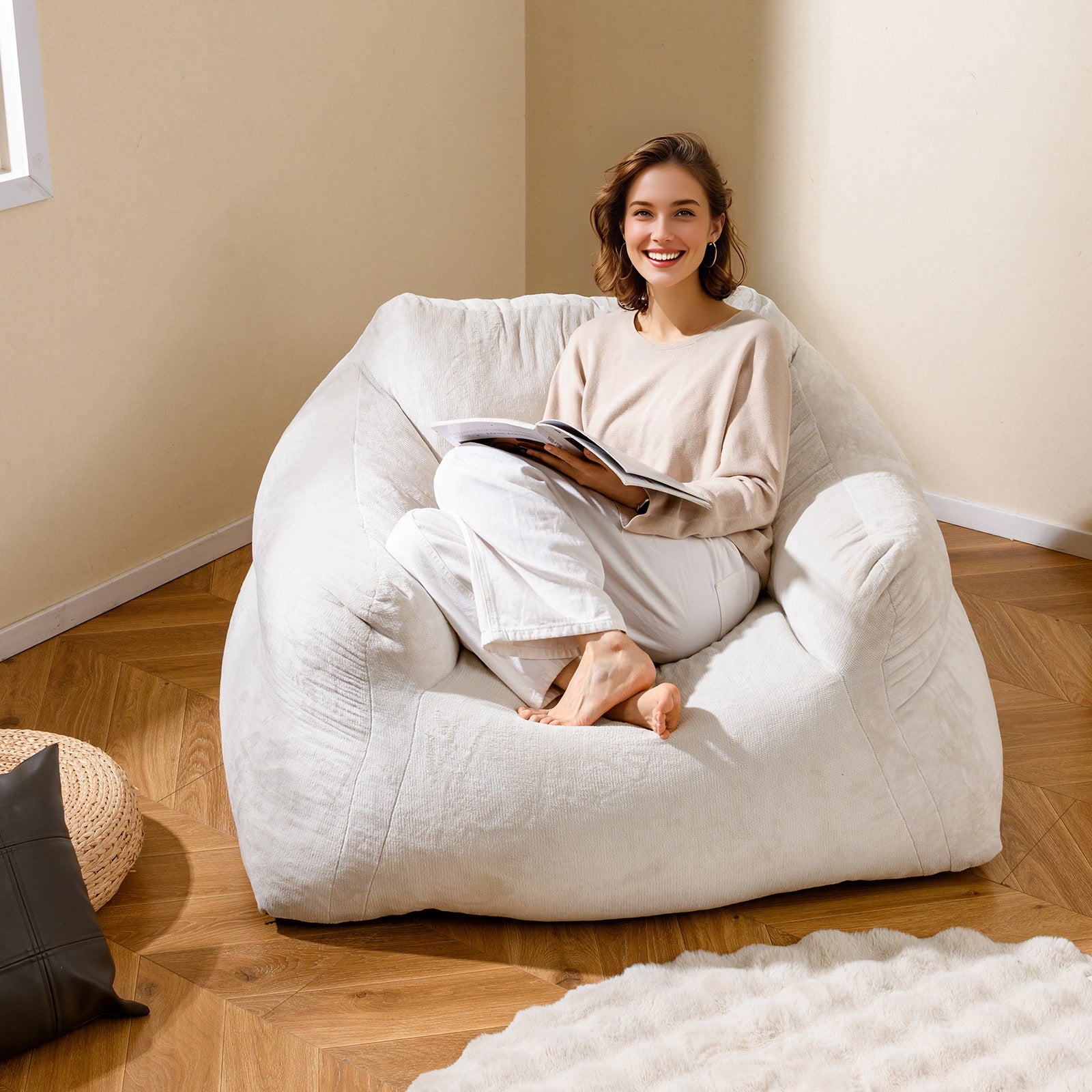 Fotel typu pear dla dorosłych, miękka sofa z aksamitnym pokryciem i antypoślizgowym spodem, wypełnienie z elastycznej gąbki, do salonu, sypialni - 8