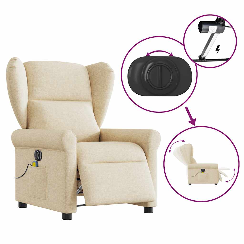 Fauteuil inclinable de massage | Fauteuil de relaxation | Chaise de relaxation électrique crème tissu CFW129224 - 8