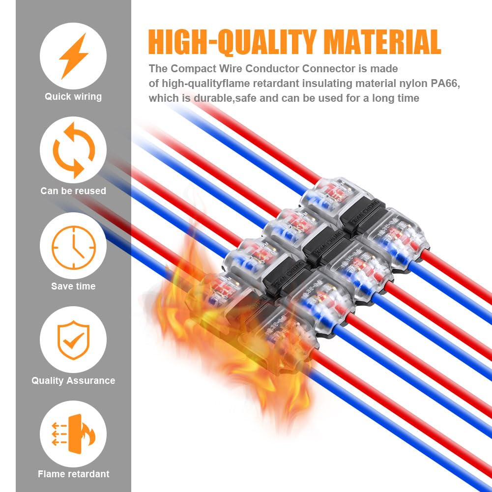 20 connettori elettrici H a 2 pin, cavi AWG 20/22, connettori rapidi per auto, luci e audio - 3