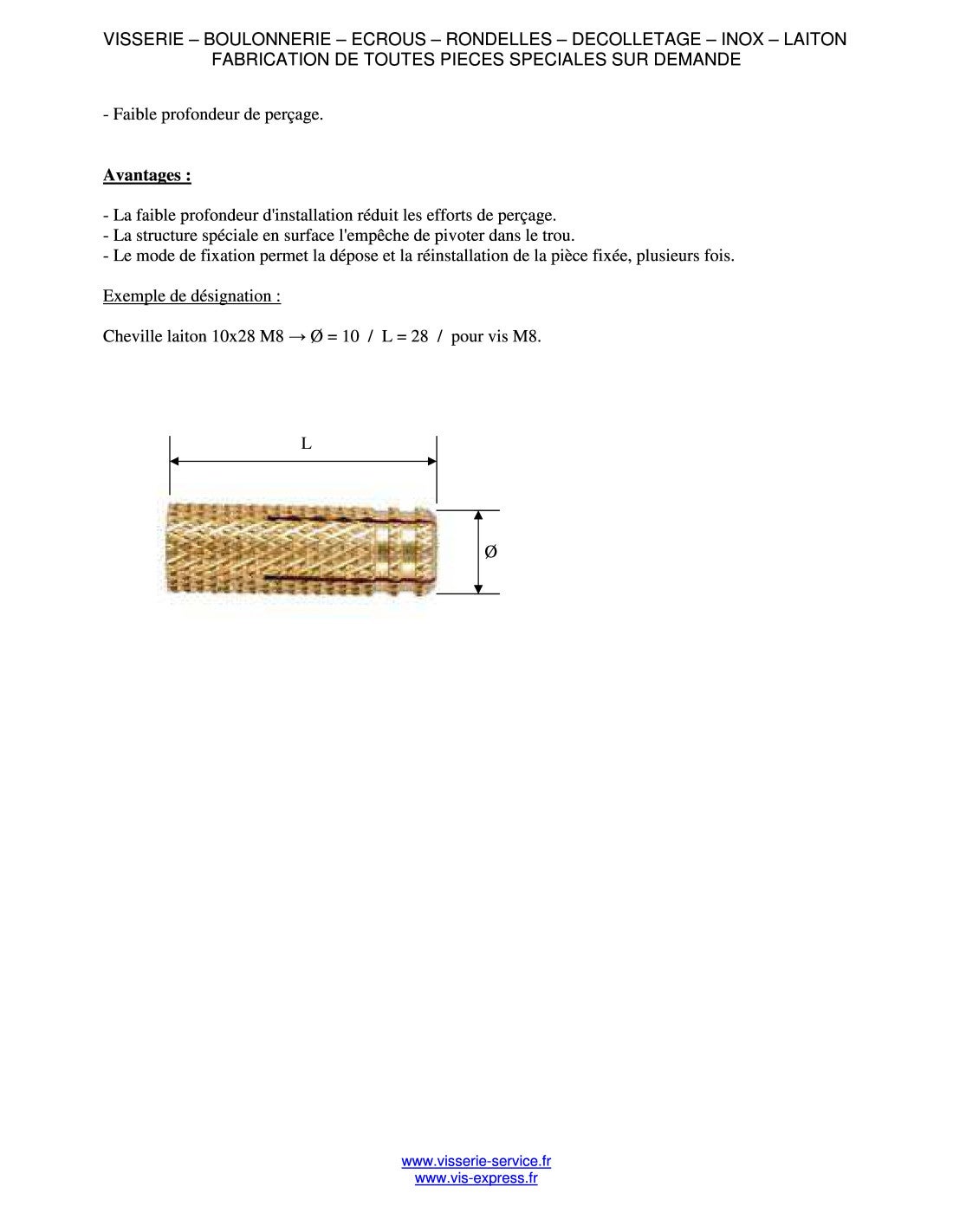 Cheville Laiton 8X23 M6-30 pièces - 3