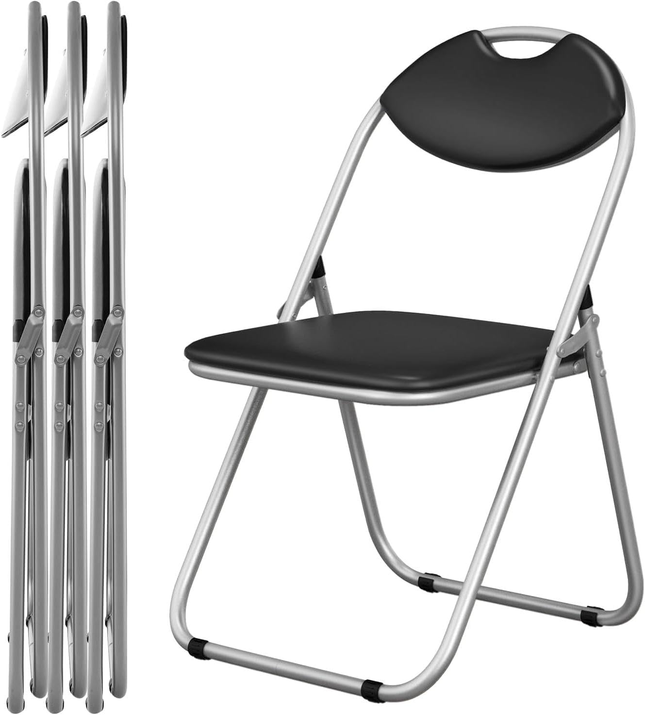 Zestaw 4 Składanych Krzeseł Metalowych z Tapicerowanym Siedziskiem, Przenośne Krzesła dla Gości z Uchwytem, do Biura lub Jadalni, Nośność 115 kg (4)