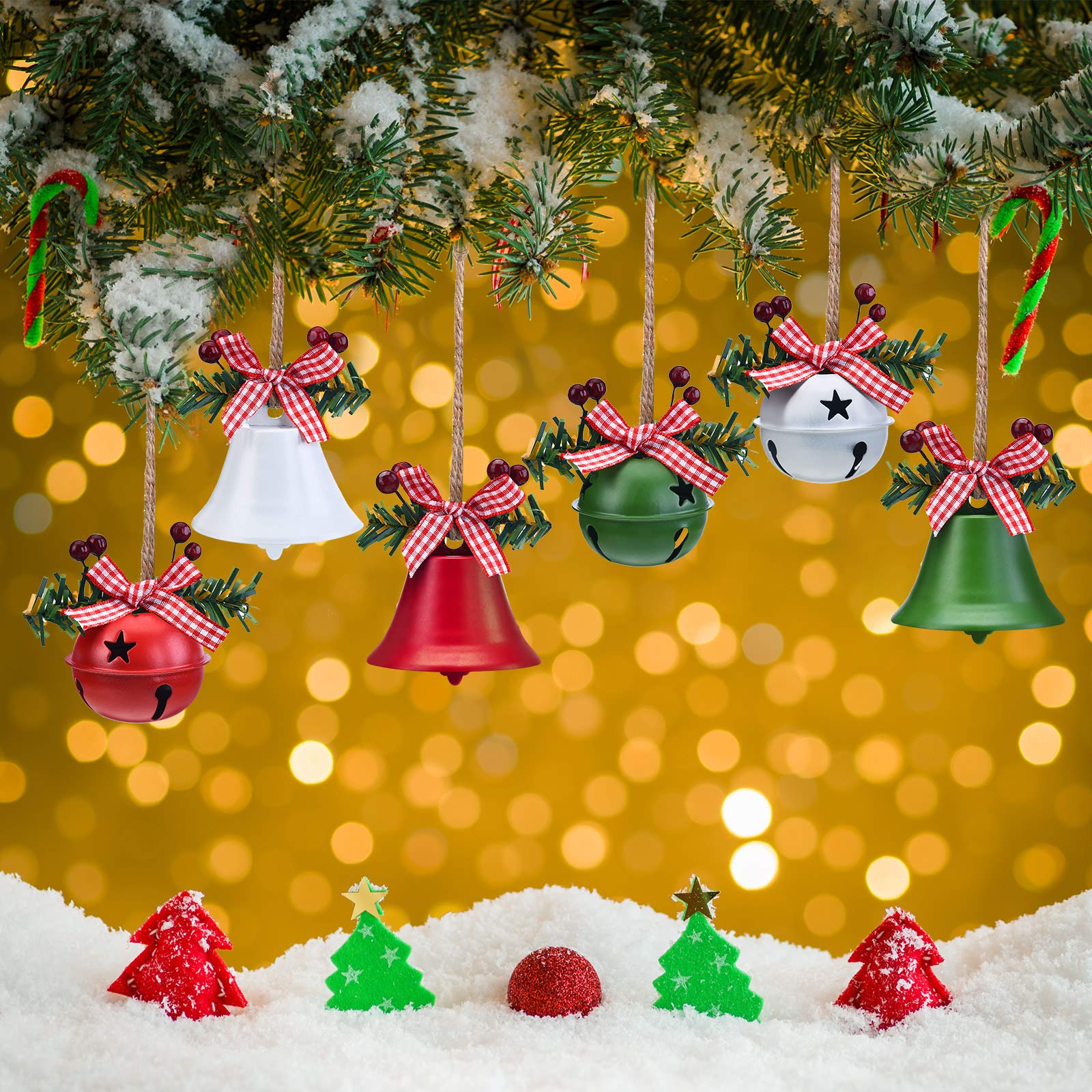 Ornements de cloches de noël 6 pièces, décorations suspendues pour arbre de noël, cloches de grande taille avec baies de houx pour fête de vacances - 3