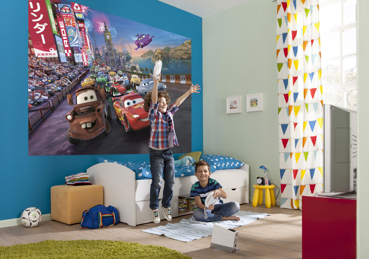 Papel pintado panorámico sobre papel de komar - disney cars race - talla: 254 x 184 cm