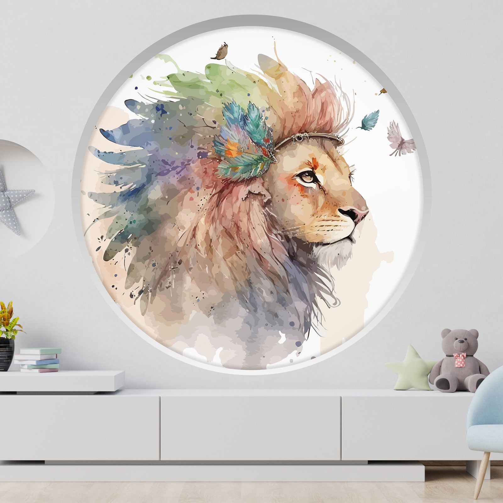 Stickers Trompe l'oeil Arche ronde Enfants - Lion - Diamètre 100 cm - 2