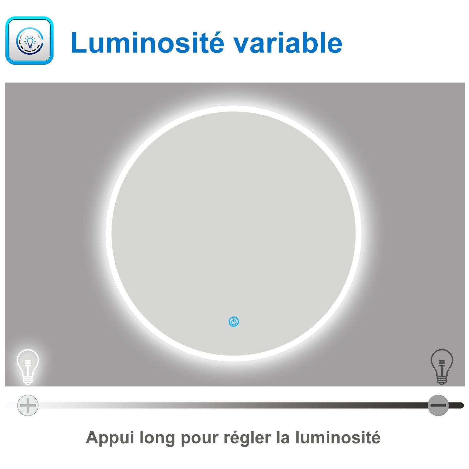 AICA Miroir lumineux rond 120cm anti-buée +dimmable + mémoire, miroir de salle de bain led - 3