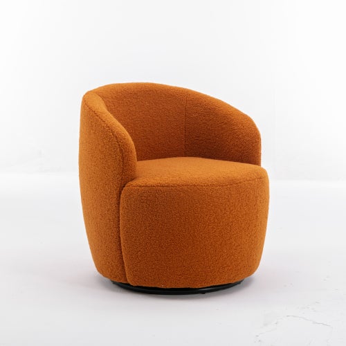 Sillón de acento giratorio de tela teddy suave con base metálica negra, naranja