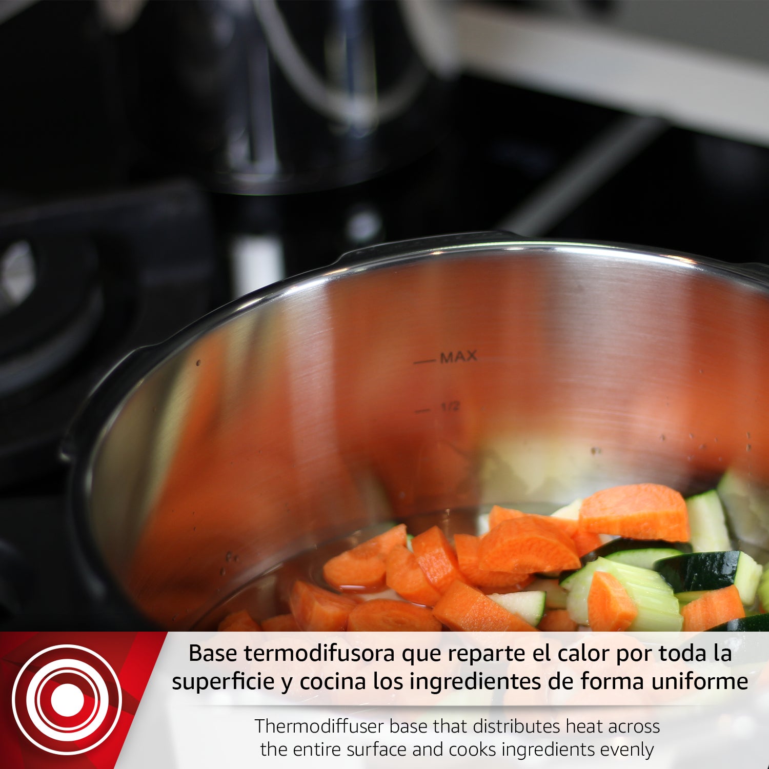 Magefesa Athenas - Olla Express Rápida de 8 L, Acero Inoxidable 18/10, Apta para Inducción, Fondo Termo-Difusor, Cocina Sana, Ahorro de Energía - 6