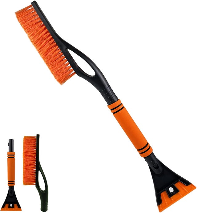 Déneigeuse et dégivrante 2 en 1 pour pare-brise, avec grattoir à glace détachable et poignée antidérapante (Rapide, Facile, Orange)