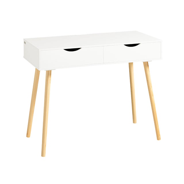 SoBuy Scrivania,Porta PC,Tavolo per Computer,con due cassetti,bianco,FWT40-WN