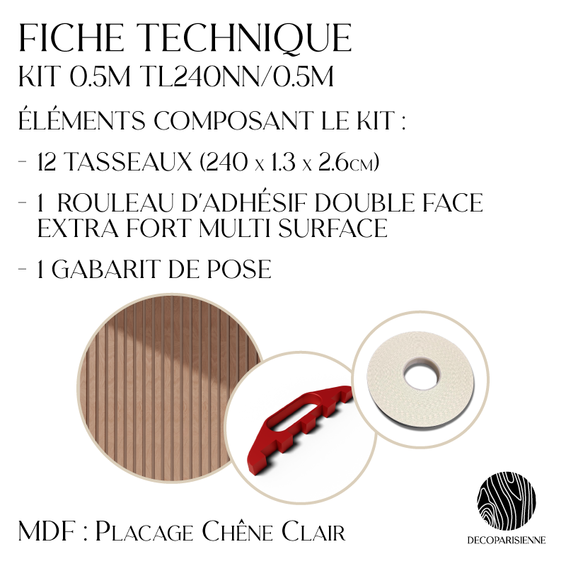 Pannelli decorativo in noce naturale - Dima di posa fornita - Superficie di 1,2 m2 - Pannello listelli su misura - 3