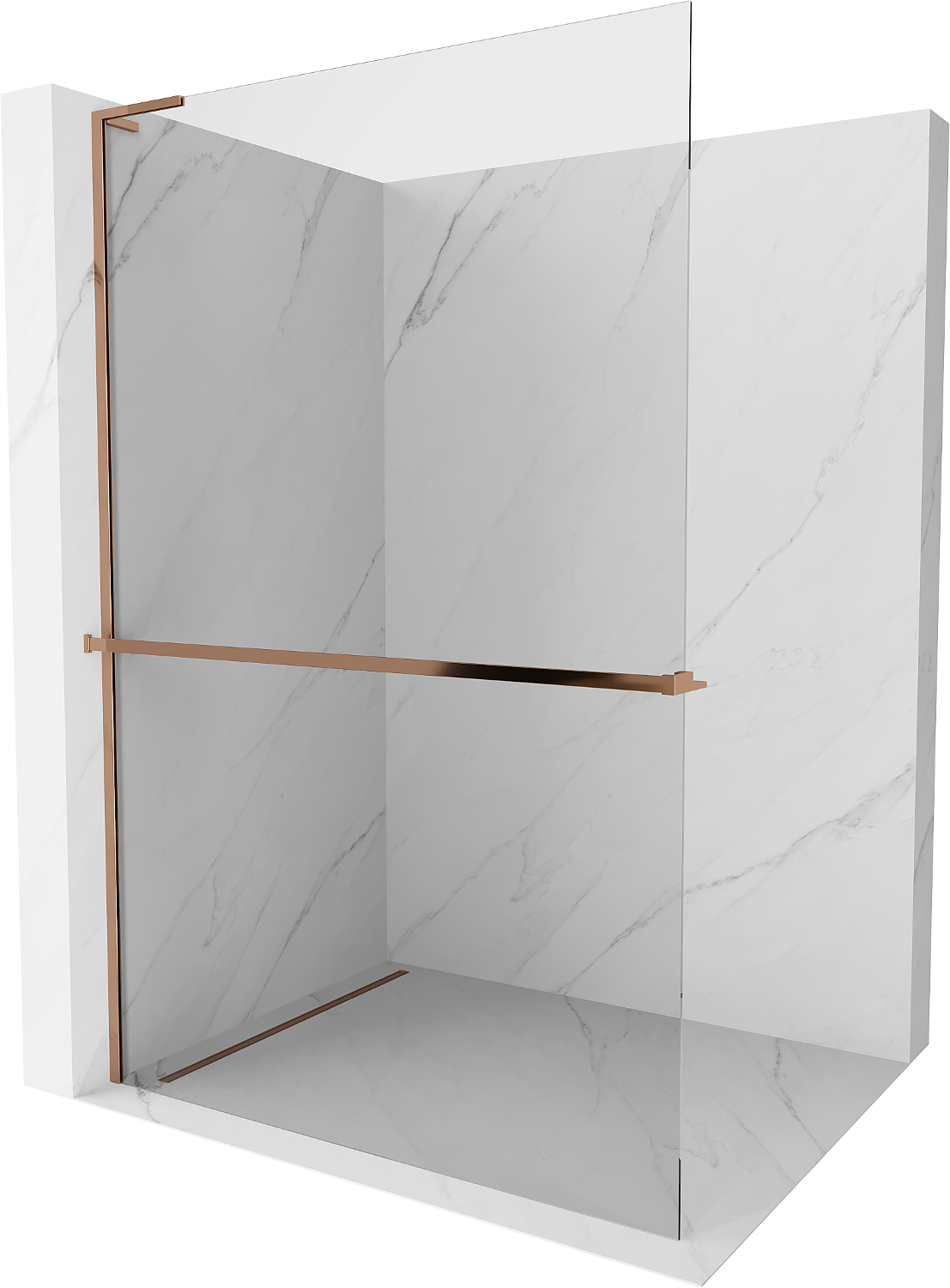 Mexen Kioto+ L ścianka prysznicowa z półką Walk-in 90 x 200 cm, transparent, różowe złoto - 800-090-123-60-00