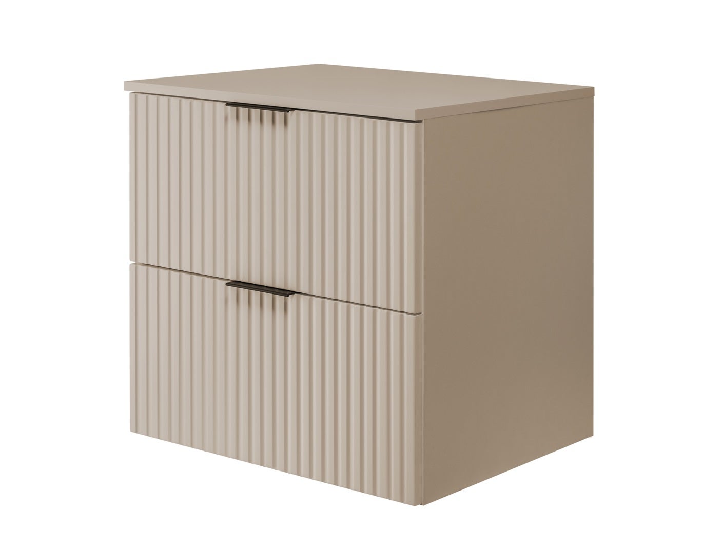 Szafka pod umywalkę z blatem FLOW 60 cm kaszmir 2 kolory uchwytów w zestawie ryflowane fronty