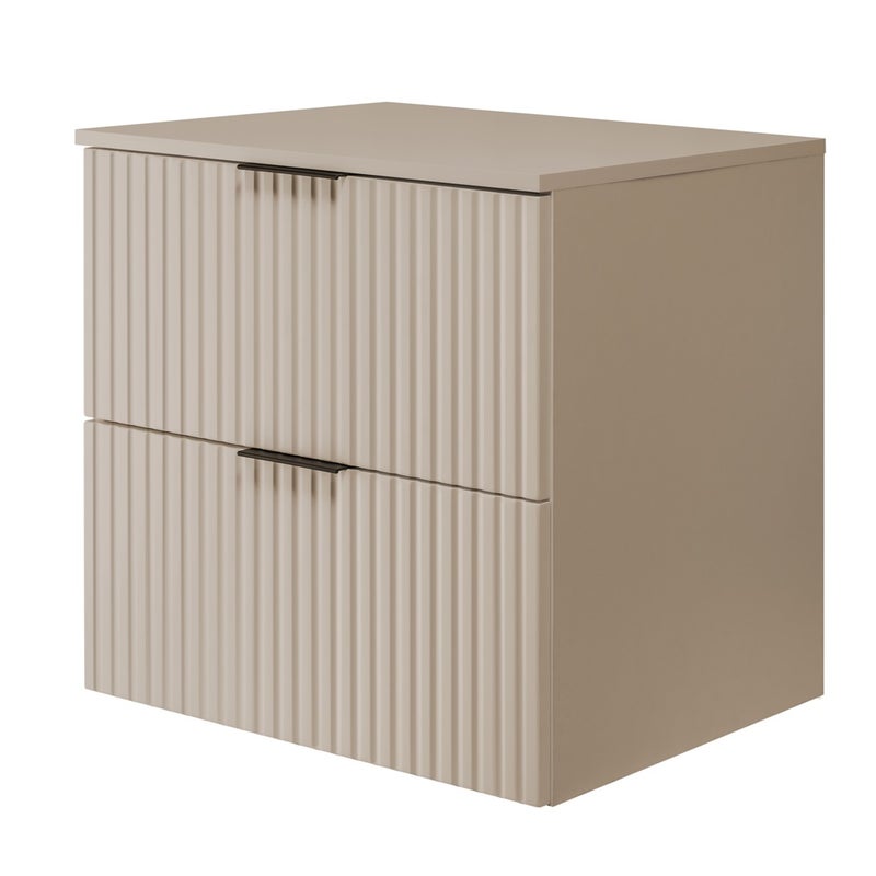 Szafka pod umywalkę z blatem FLOW 60 cm kaszmir 2 kolory uchwytów w zestawie ryflowane fronty