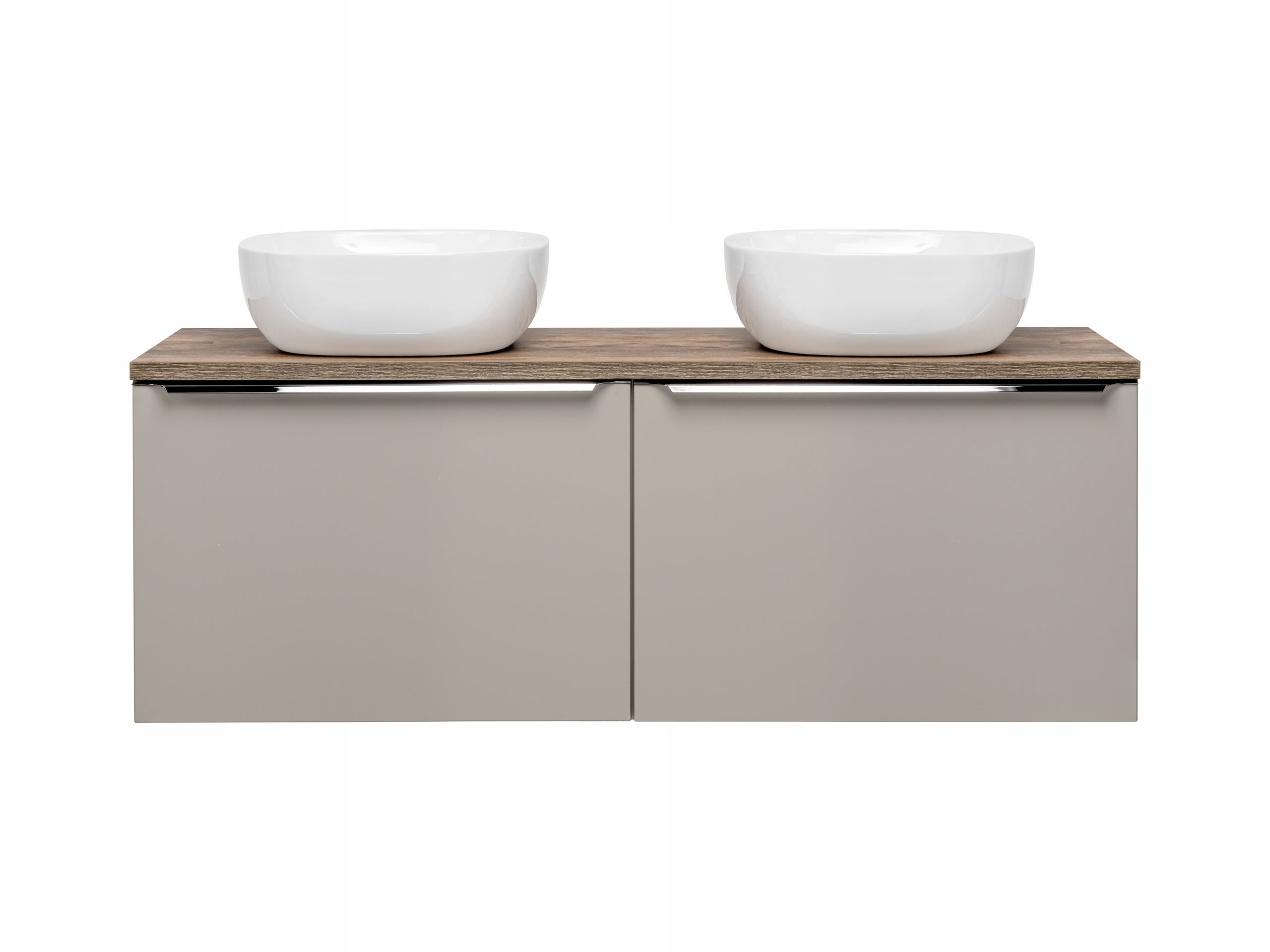 Szafka łazienkowa SANTA FE 160 cm taupe z blatem dąb Santa Fe i umywalkami - 4