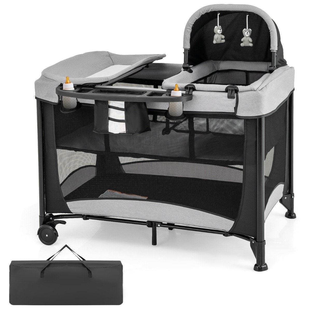 Lit Bébé Portable 5 En 1 Avec Lit De Voyage, Berceau, Parc Et Table à