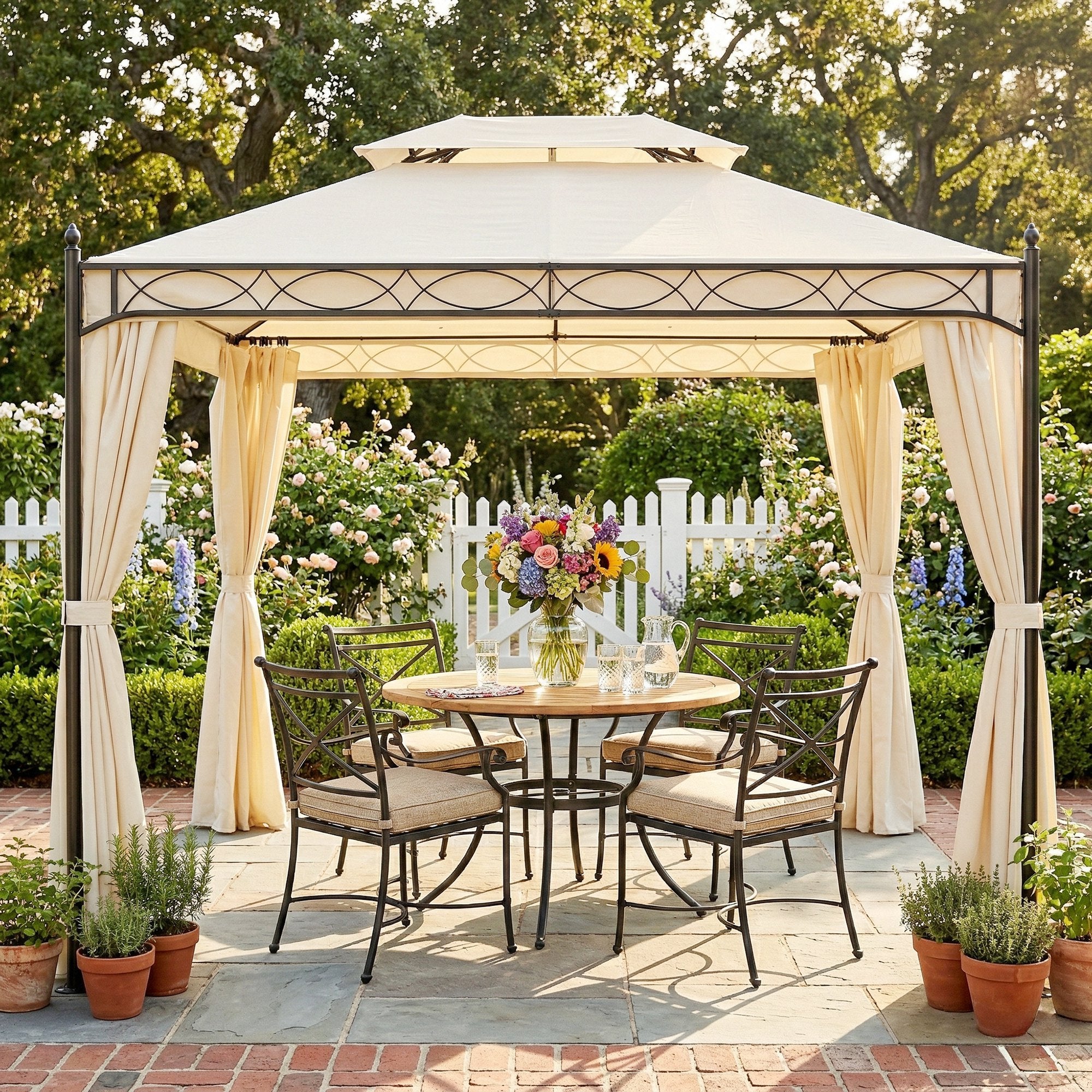 Cenador de Jardín Outsunny Acero, Poliéster Crema 400x300x280 cm - 7