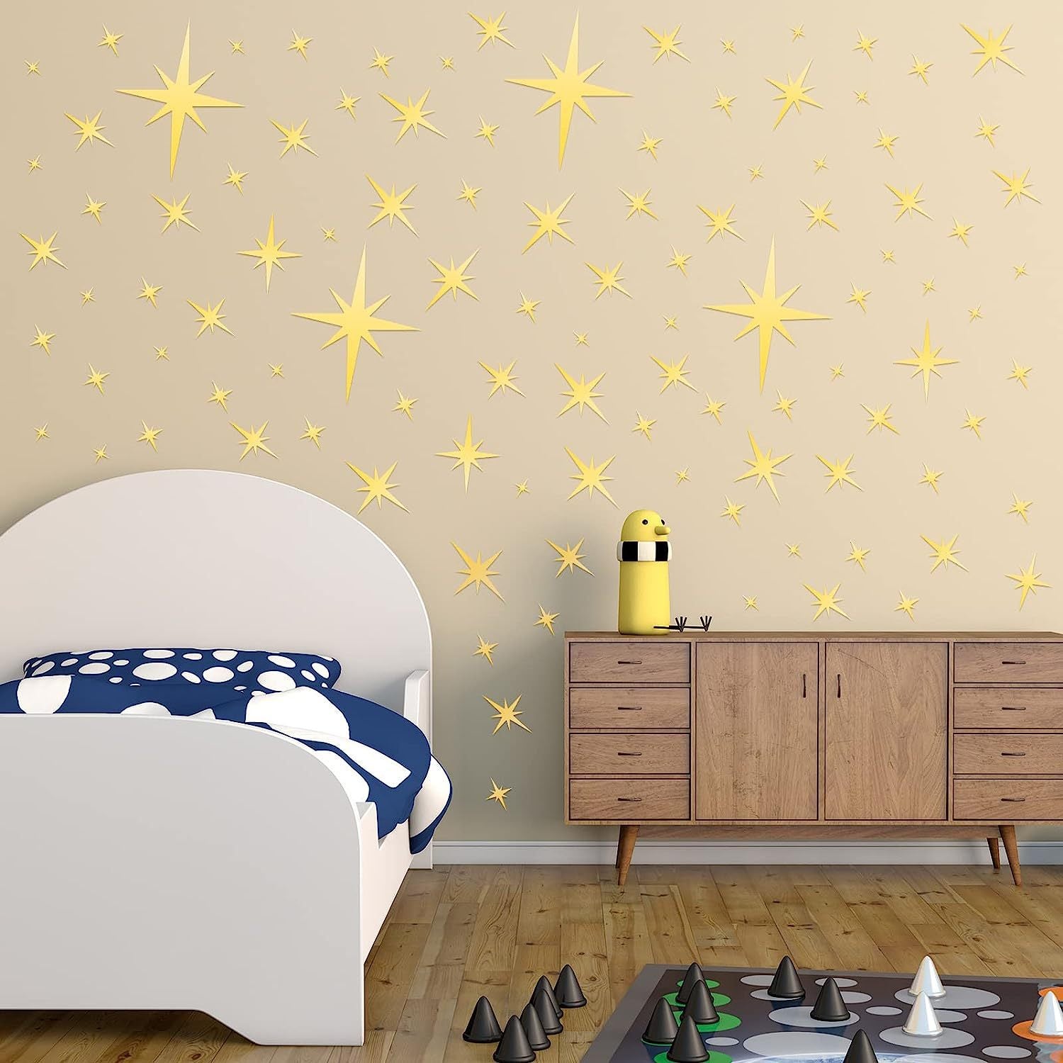 Un ensemble de 42 Doré Autocollant Mural Miroir étoile DIY, décalcomanie Acrylique, Papier Peint Autocollant imperméable pour Chambre d'enfant - 4