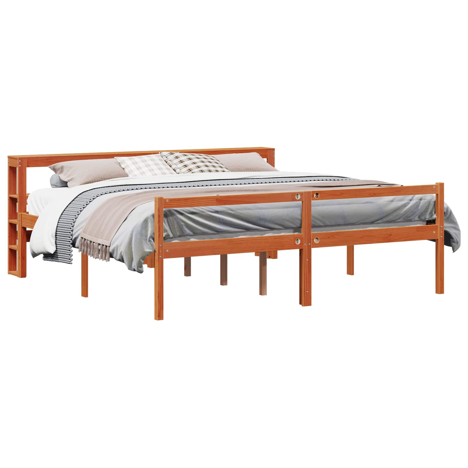 Cadre de lit, 2 pièces, en bois de pin massif, cire marron, pour la chambre - 2