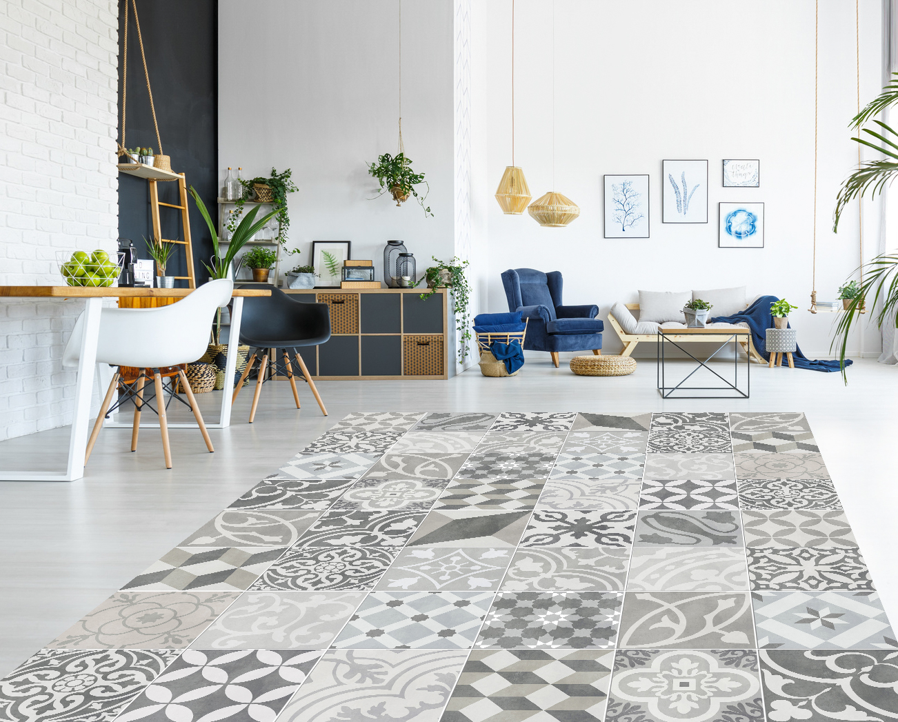 Alfombra de vinilo trujillo 3 133x200 cm - pvc antideslizante, vinilica para cocina o salón, lavable, estilo hidraúlico