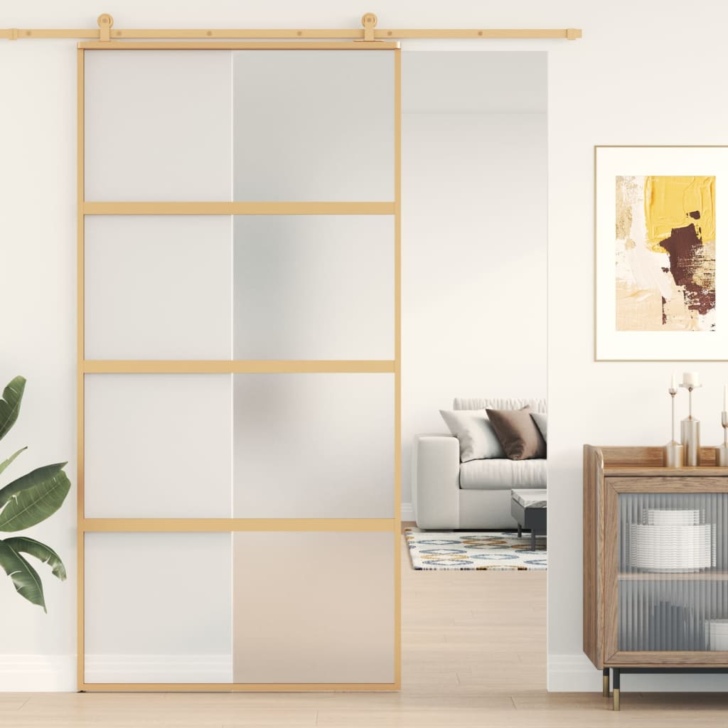 Puerta corredera dorada 102,5x205 cm cristal esg esmerilado aluminio