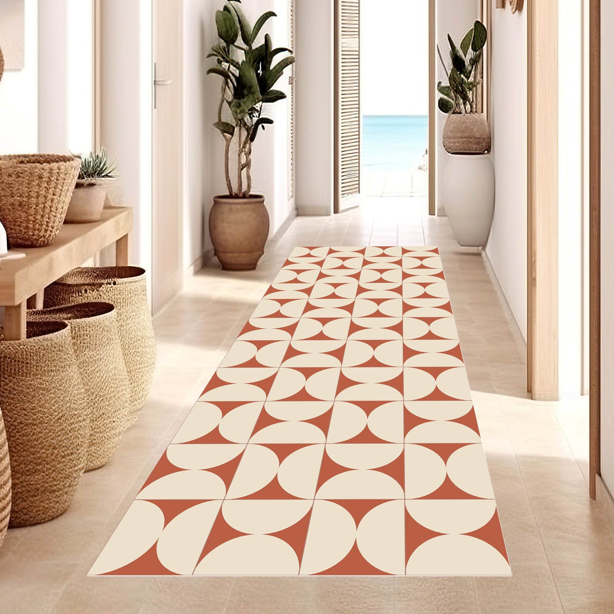 Tapis antidérapant en vinyle Retro terracota 200x300 cm - PVC imprimé, lavable, ignifuge, pour le salon et la cuisine - 4