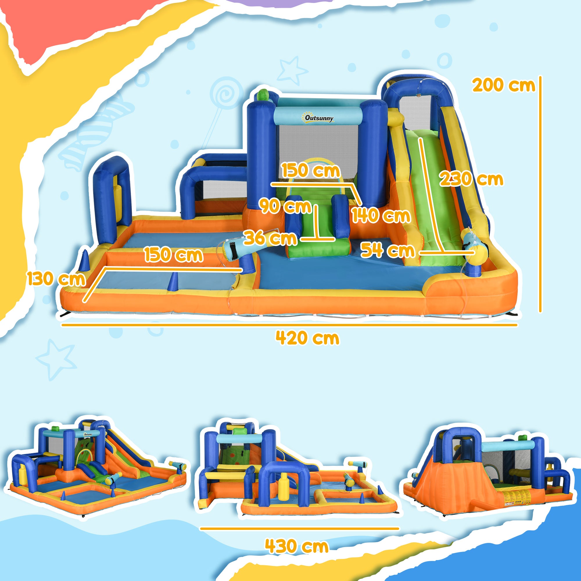 Castelo Insuflável Infantil Outsunny tecido Oxford Multicolorido 430x420x200 cm - 3