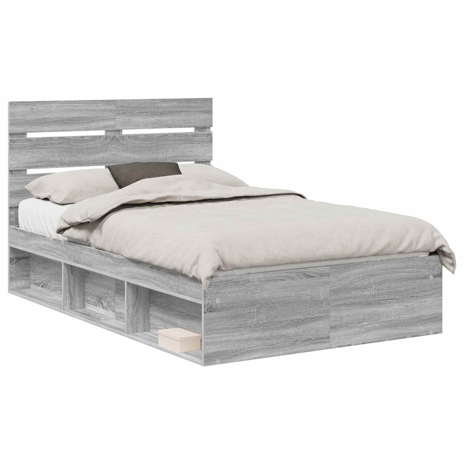 Cadre de lit en pin massif gris pour la chambre, 120 × 190 cm - 2
