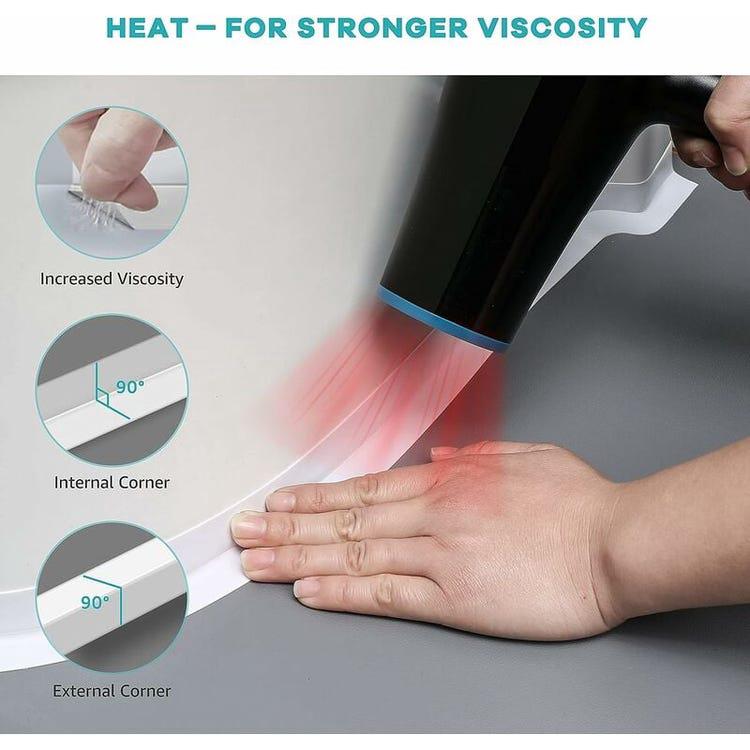 Striscia sigillante in silicone bianco per bagno, striscia sigillante per vasca da bagno, nastro sigillante impermeabile, nastro flessibile da cucina - 4