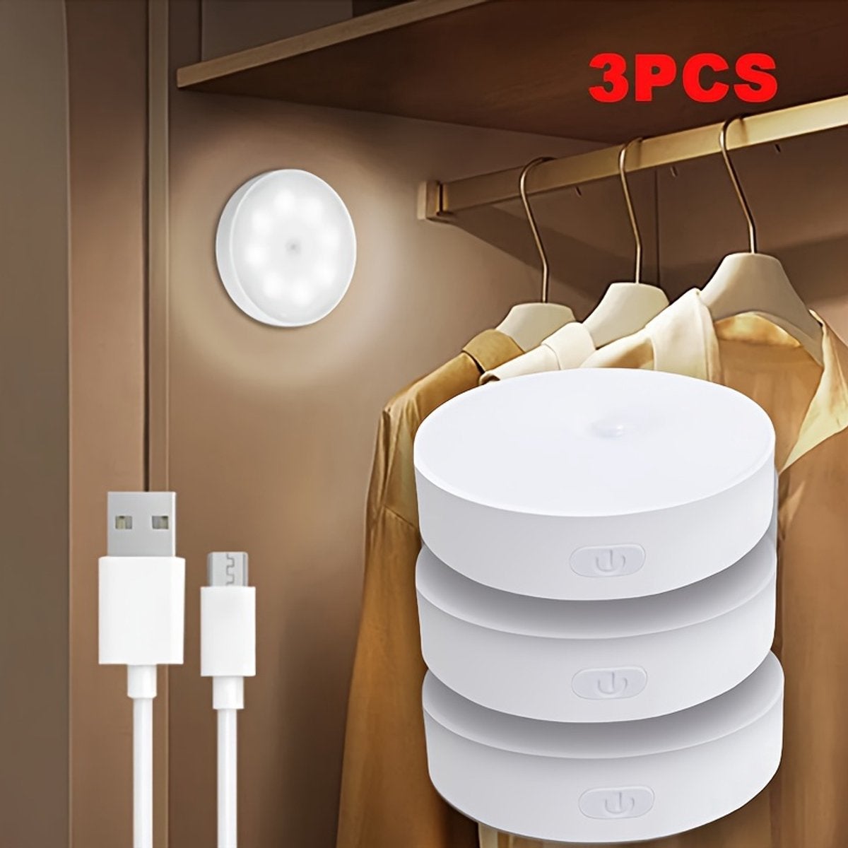 Set de 3 lumini de noapte alb cald cu senzor de mișcare 3buc