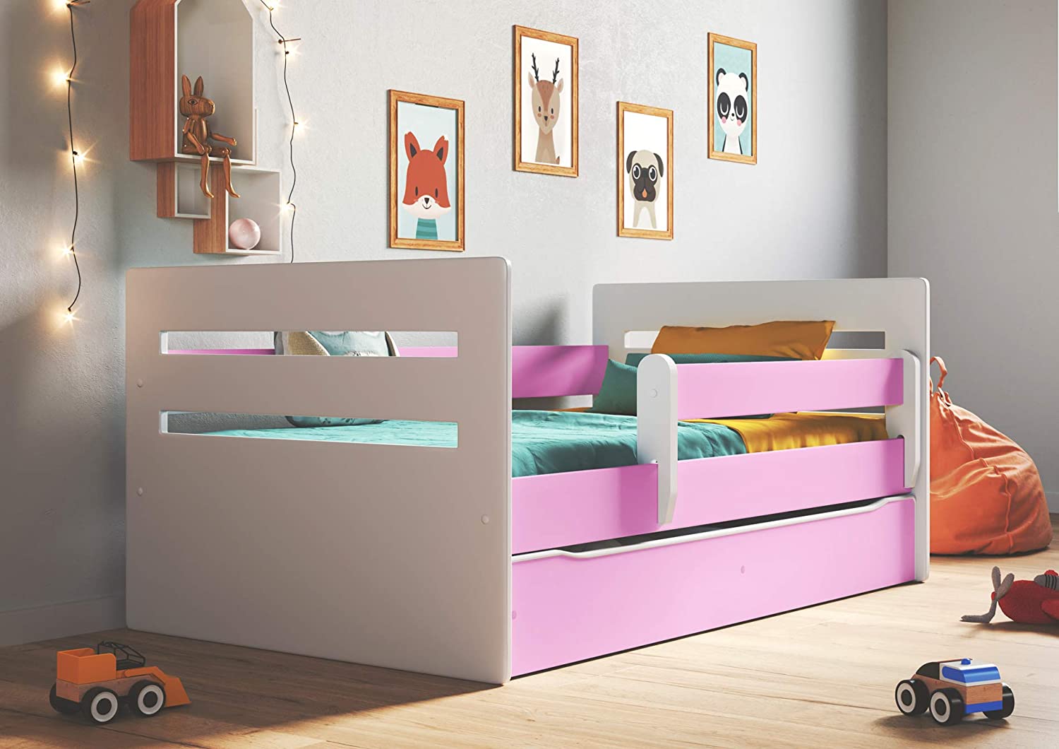 Cama Infantil Con Barrera De Seguridad Extraíble En Blanco Y Rosa Moly ...