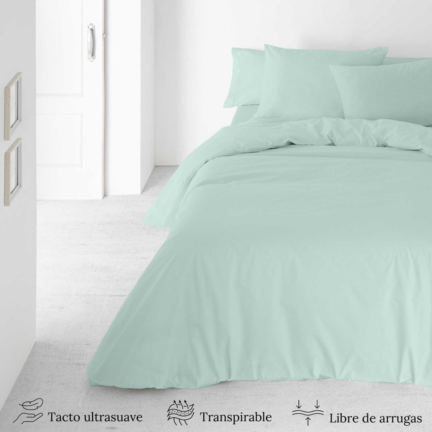 ICEHOME - Housse de couette 3 pièces 180 - Microfibre polyester - 2 Taies d'oreiller incluses - Fabriqué en Espagne - VERT CLAIR - 3