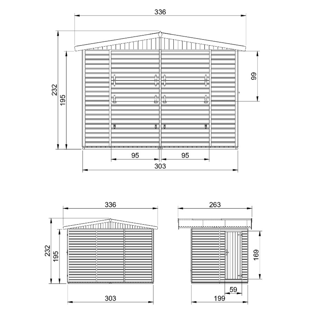 Quiosco de madera CON SUELO - cobertizo de pino / abeto, construcción de paneles - A232 x 336 x 263 cm / 6 m2- TIMBELA M150 - 8