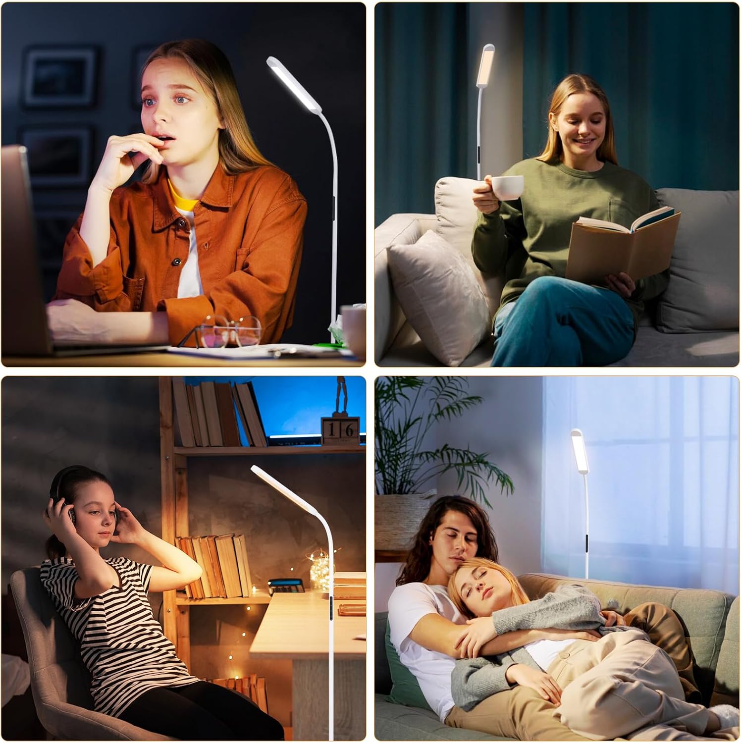 ZMH Lampada da terra a LED per soggiorno, lampada da terra bianca variabile, 11W, divano flessibile a 360° - 9