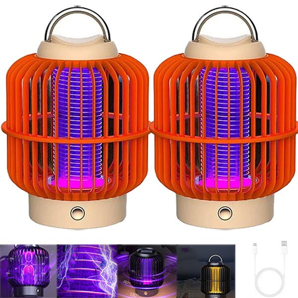 2 lampy przeciw komarom USB, pułapka na owady, 2500 V, 1200 mAh, do wnętrz i na zewnątrz, pomarańczowe