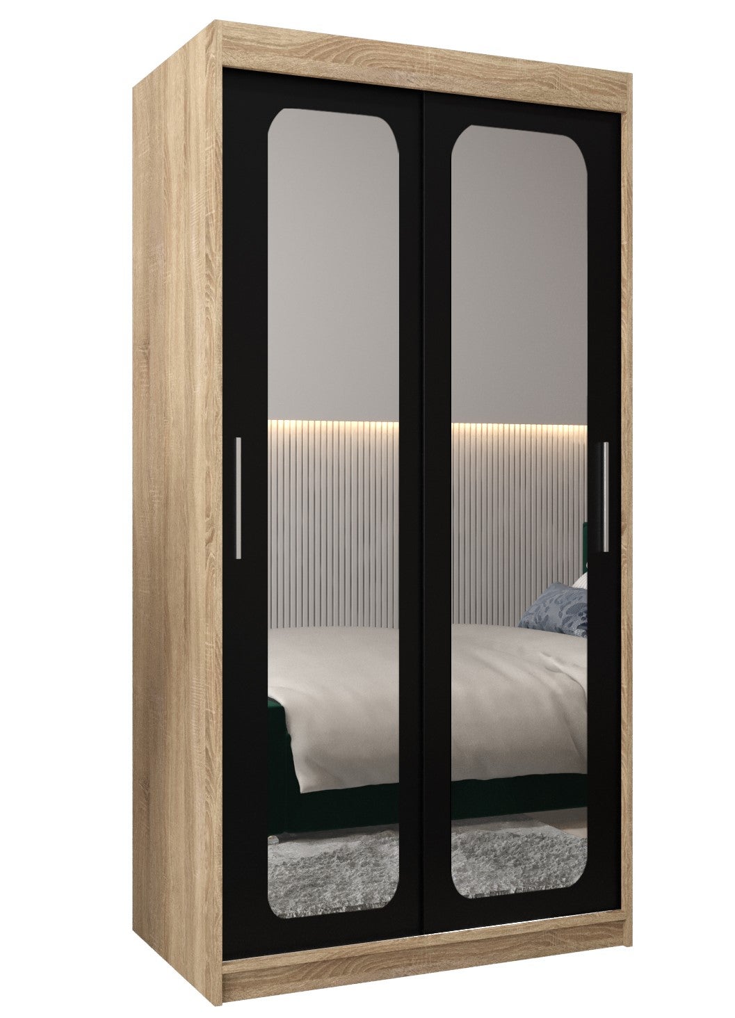 Szafa przesuwna garderoba PROMO T3 100 x 62 x 200 cm Sonoma + Czarny - Abiks Meble