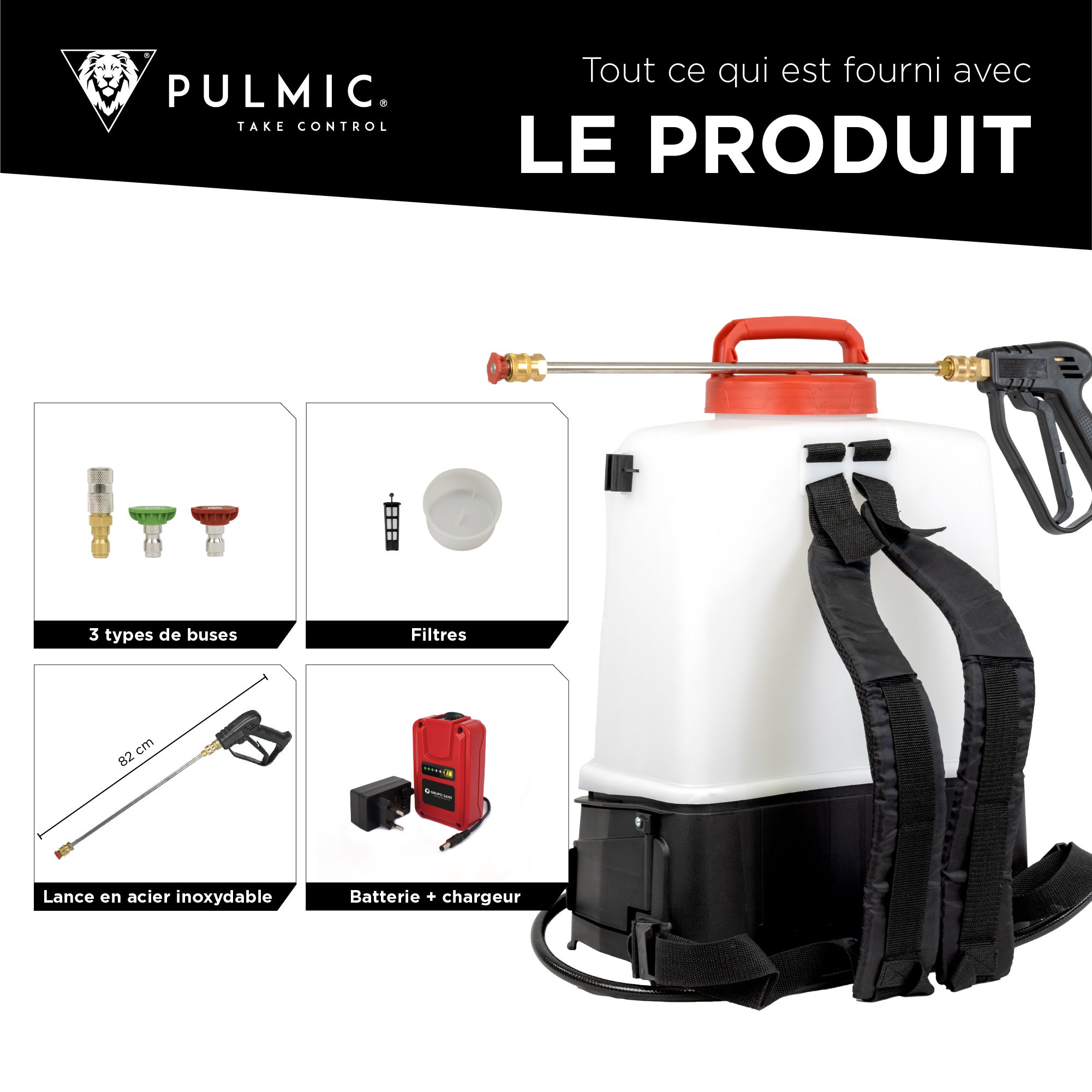 Pulvérisateur Électrique Spécial Toiture et Nettoyage, 7 Bars Projette à 10m avec Lance en INOX, Kit de Buses, Batterie 18V, Réservoir 15L, Démoussage - 3