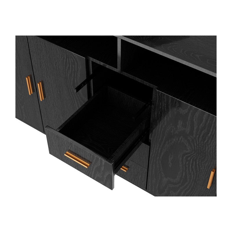 HOMAVO Buffet Moderne avec 4 Tiroirs, 2 Portes et 2 Compartiments Ouverts – Meuble de Rangement - 9