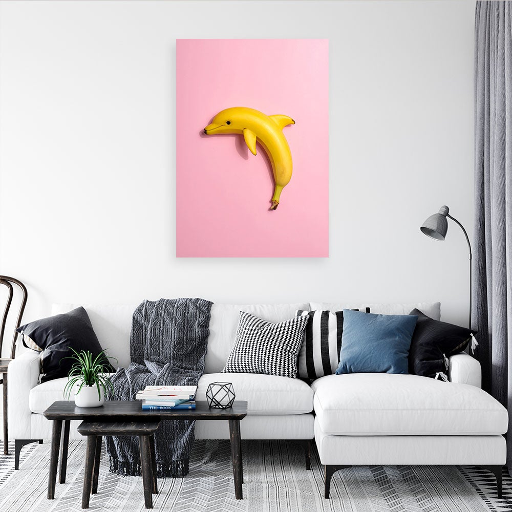 Obraz do pokoju dziecka salonu, Abstrakcja Banan Delfin na rózowym tle 60x90 - 2
