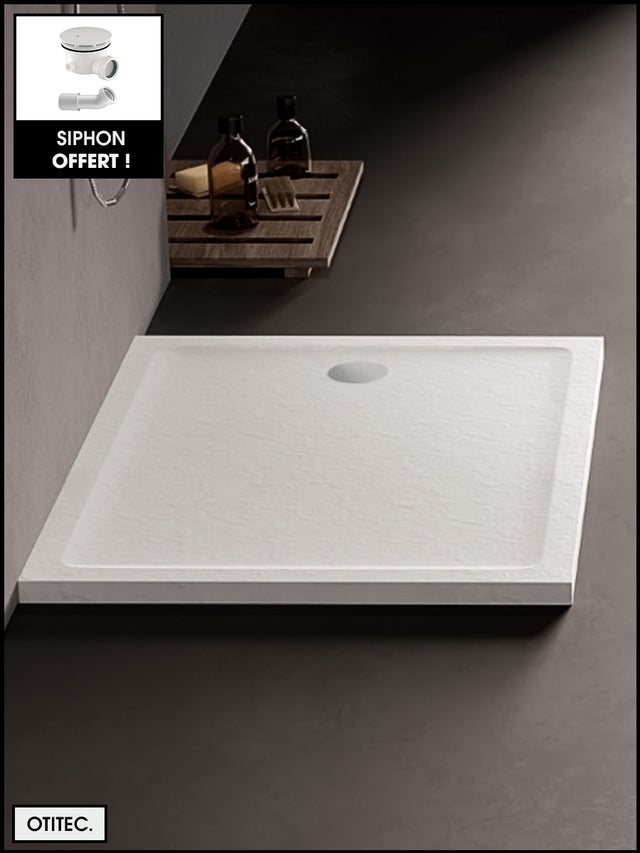 Piatto Doccia Rettangolare - 70 x 120 x 4,5 cm - Effetto Pietra Bianca - con Sifone INCLUSO - MOON STONE